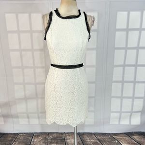 Milly Women's White Lace Sleeveless Black Frill Trim Sheath Mini Dress Size 6
